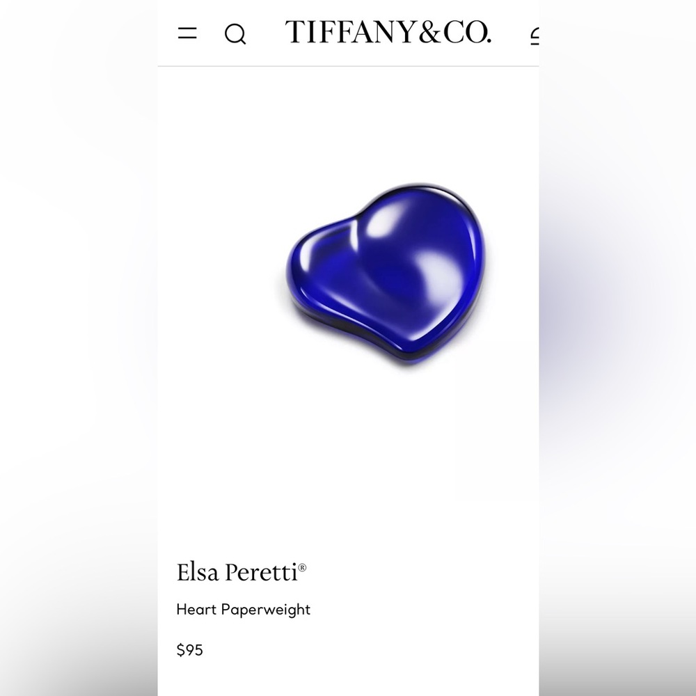 Tiffany & Co. Elsa Peretti® Cobalt Blue Crystal Heart Paperweight